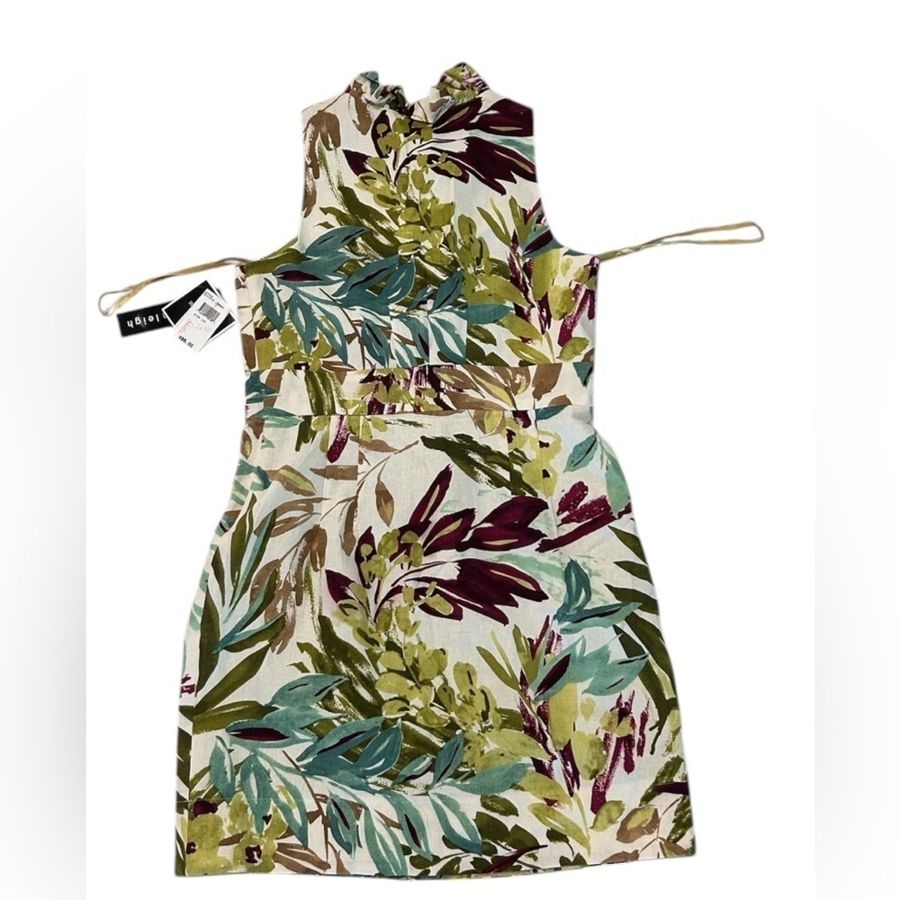 Madison Leigh Petite Size 12P Linen Blend Leaf Sleeveless‎ Ruffled V Neck NWT - Picture 3 of 9